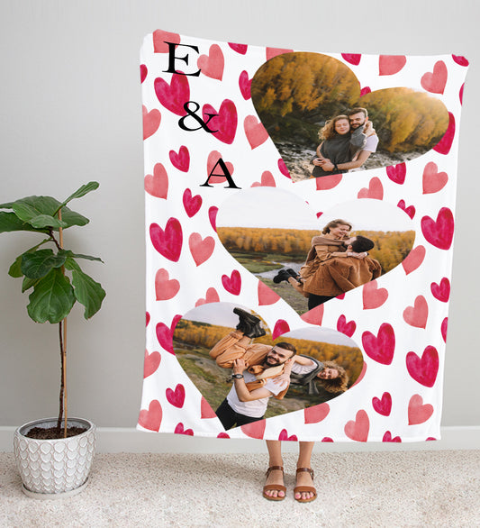 Kişiye Özel Fotoğraflı Kalpli Battaniye